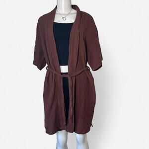 Cotton duster mocha brown chocolate boho cottage core earthy gauze 100% cotton L